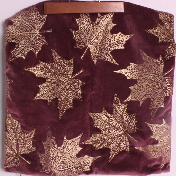 NWT Celerie Kemble Purple Gold Beaded Leaf Pillow - Picture 2 of 4